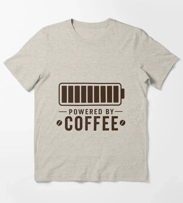 Powered By Coffee Battery Shirt Funny Coffee Lover Design Caffeine Fuel Gauge Minimalist Coffee Gift T-Shirt Cream