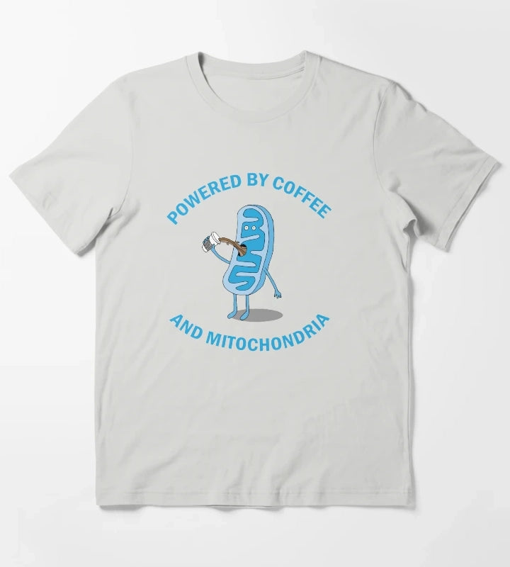 Powered By Coffee and Mitochondria T-Shirt Light Grey