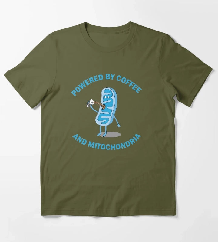 Powered By Coffee and Mitochondria T-Shirt Olive Green