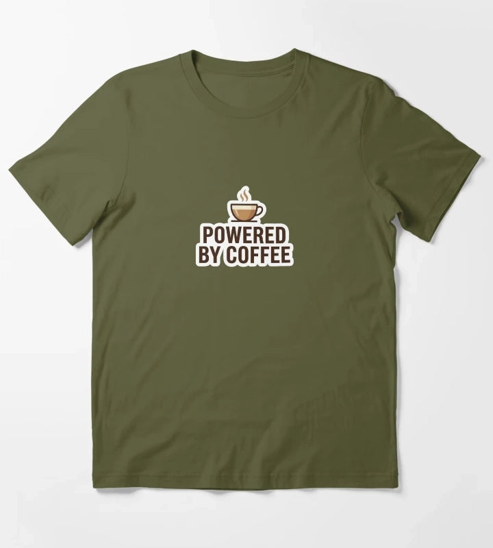 Powered by Coffee Cute Coffee Lover Sticker T-Shirt Olive Green