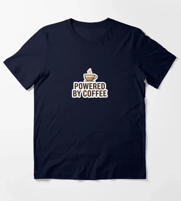 Powered by Coffee Cute Coffee Lover Sticker T-Shirt Navy