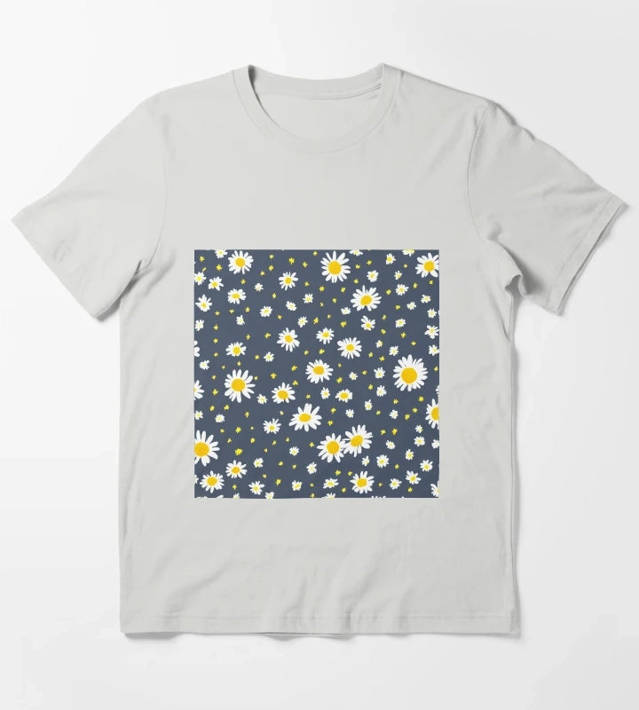 Pretty Daisy Pattern T-Shirt Light Grey