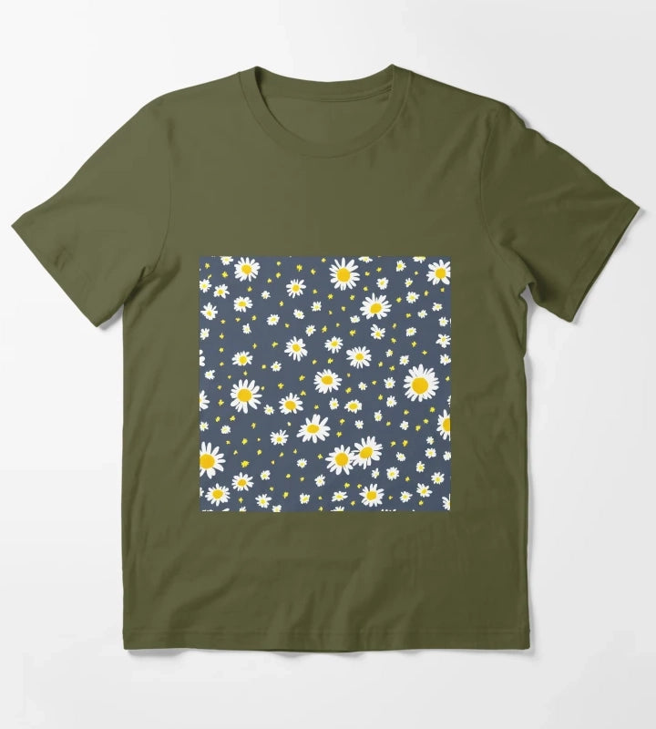 Pretty Daisy Pattern T-Shirt Olive Green