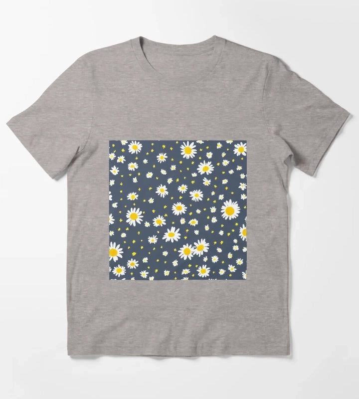 Pretty Daisy Pattern T-Shirt Heather Grey