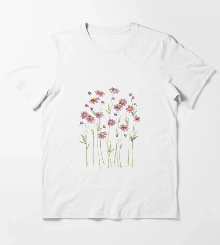 Pretty Mauve Daisies T-Shirt White
