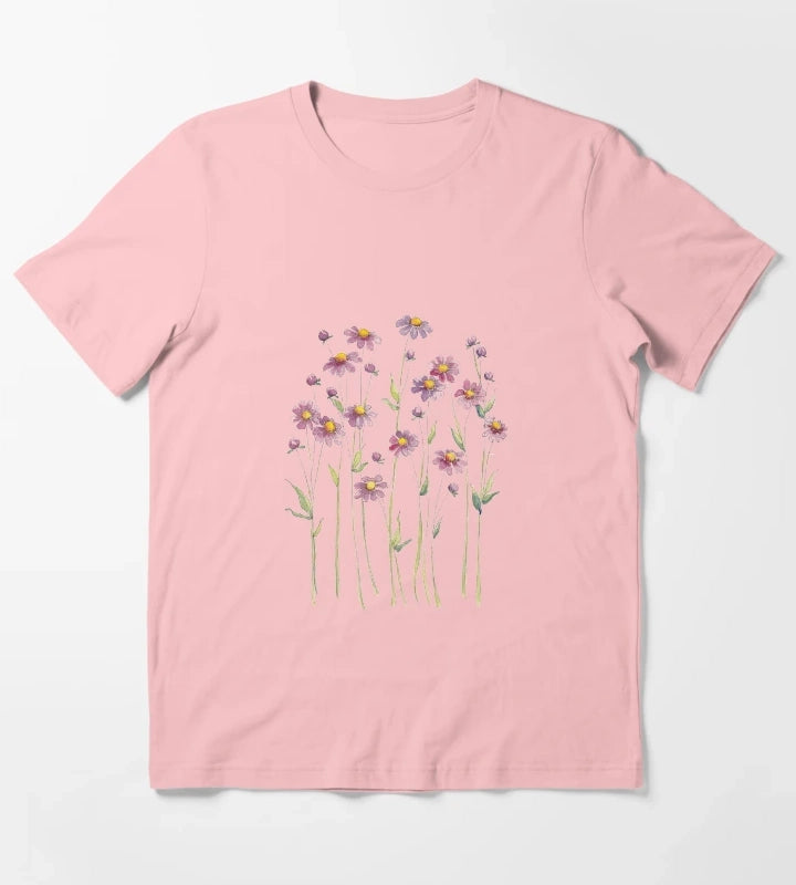 Pretty Mauve Daisies T-Shirt Dark Grey