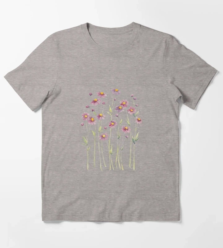 Pretty Mauve Daisies T-Shirt Heather Grey