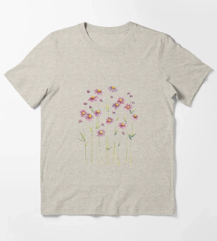 Pretty Mauve Daisies T-Shirt Cream