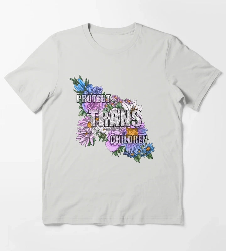 Protect Trans Children Flowers 2023 T-Shirt Light Grey