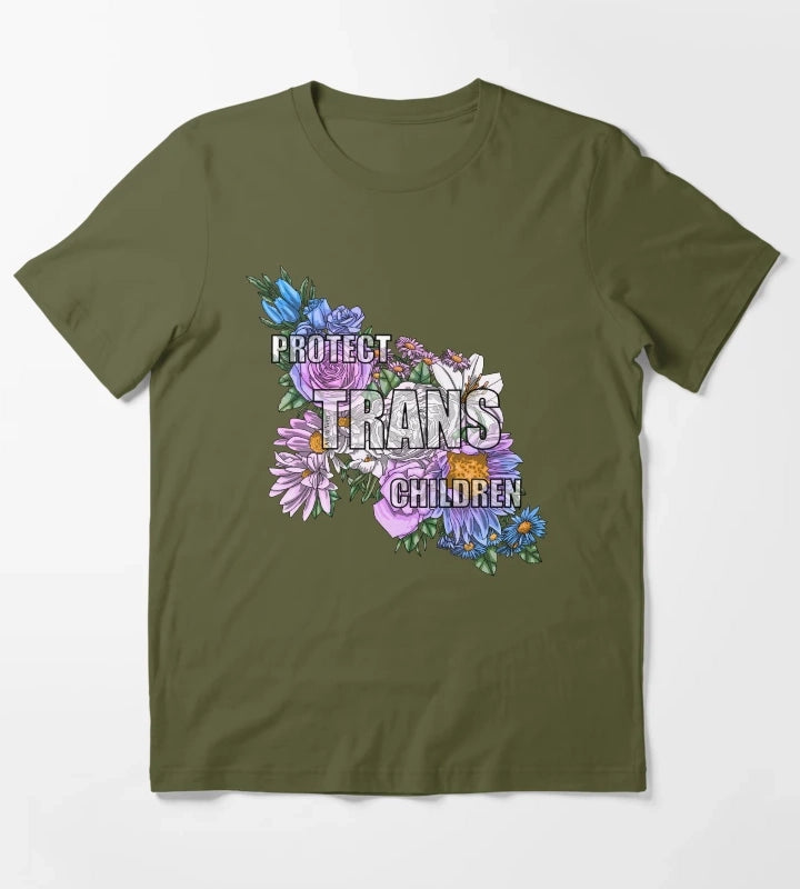 Protect Trans Children Flowers 2023 T-Shirt Olive Green