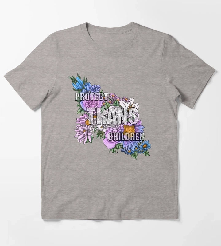 Protect Trans Children Flowers 2023 T-Shirt Heather Grey
