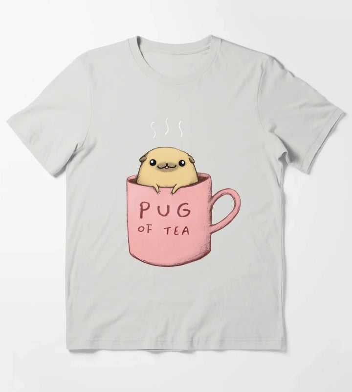 Pug of Tea T-Shirt Light Grey