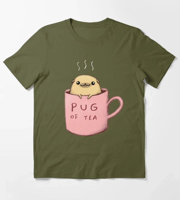 Pug of Tea T-Shirt Olive Green