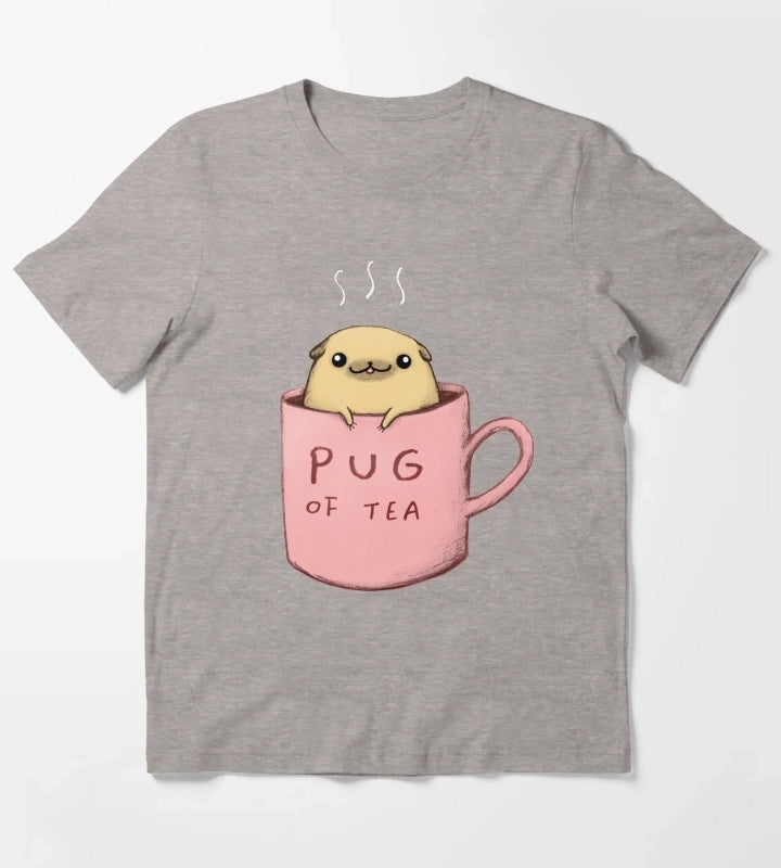 Pug of Tea T-Shirt Heather Grey