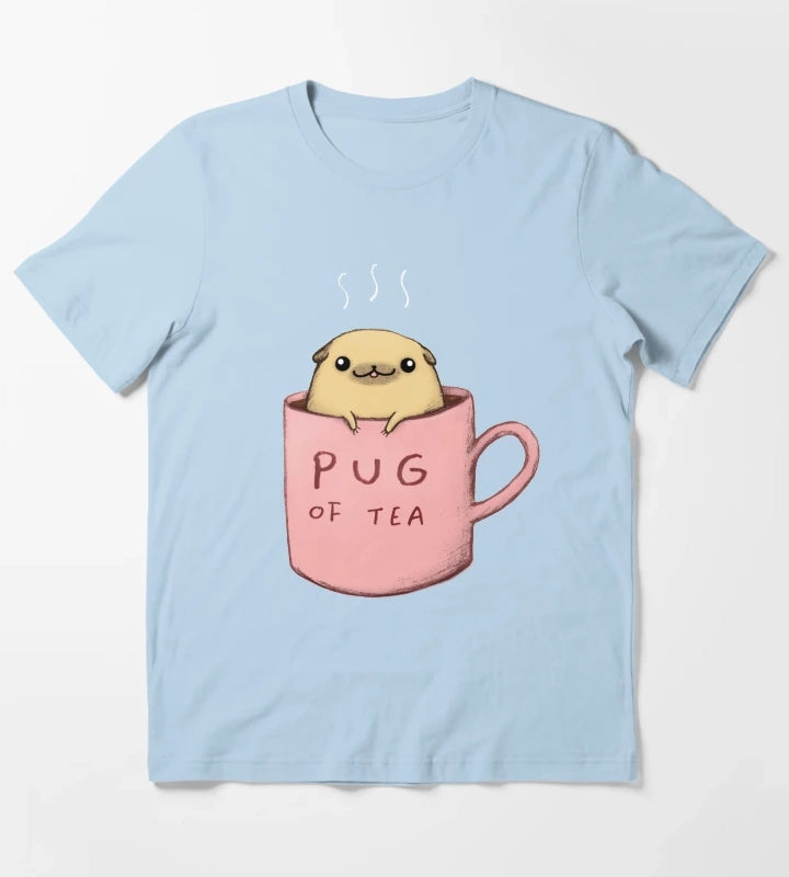 Pug of Tea T-Shirt Sky Blue