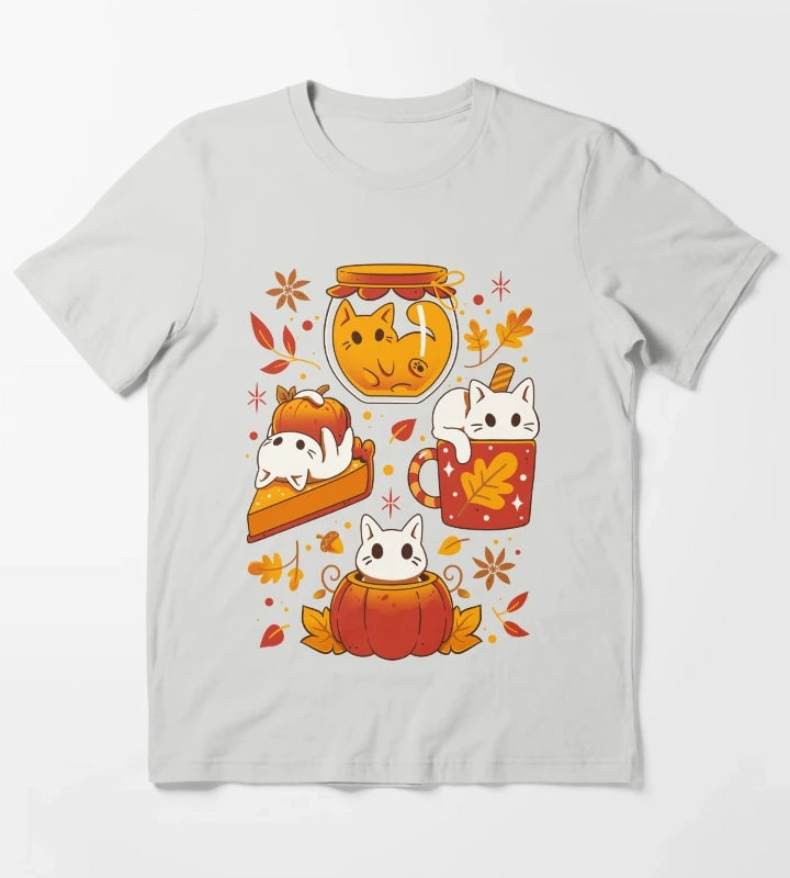 Pumpkin Party Kittens Fall Cats T-Shirt Light Grey