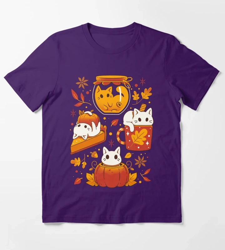 Pumpkin Party Kittens Fall Cats T-Shirt Purple