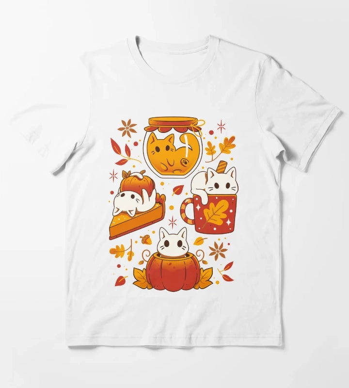 Pumpkin Party Kittens Fall Cats T-Shirt White