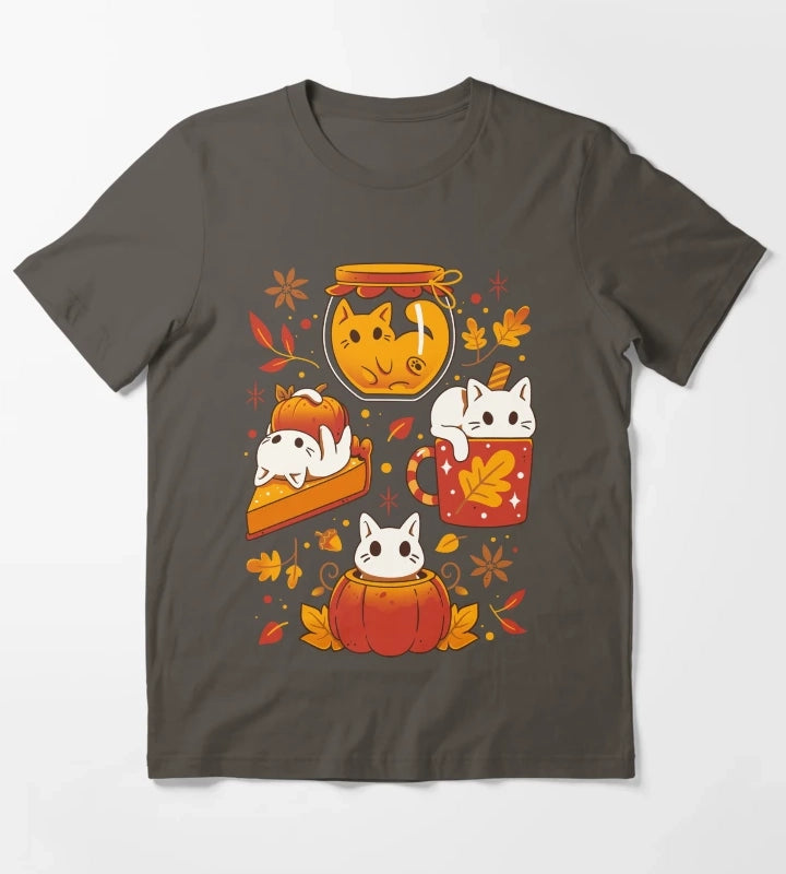 Pumpkin Party Kittens Fall Cats T-Shirt Dark Grey