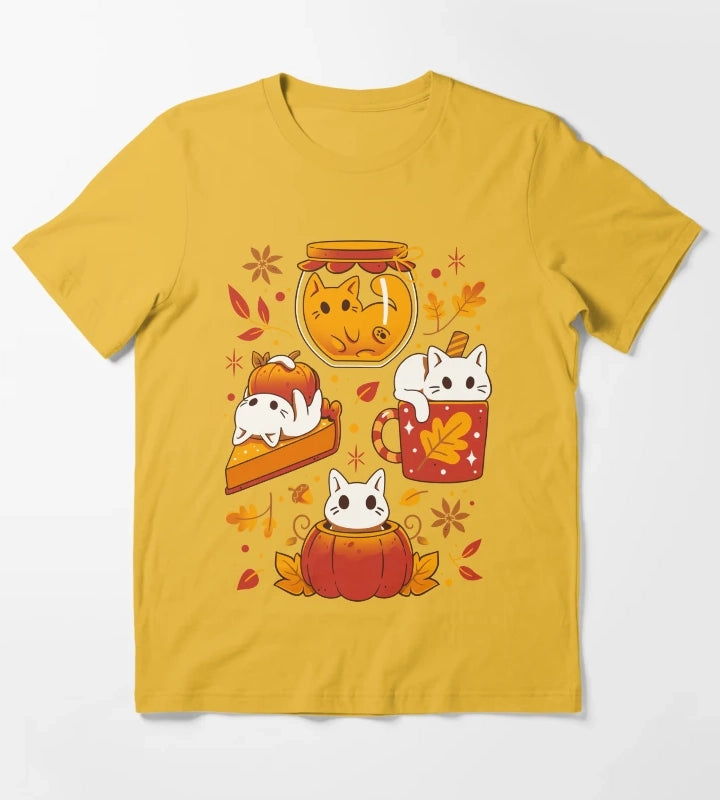 Pumpkin Party Kittens Fall Cats T-Shirt Yellow