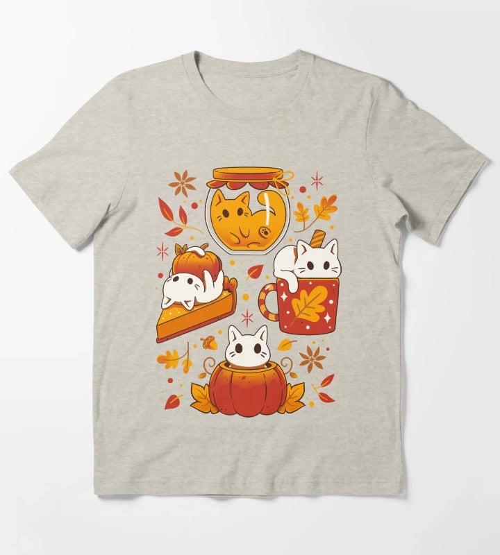 Pumpkin Party Kittens Fall Cats T-Shirt Cream