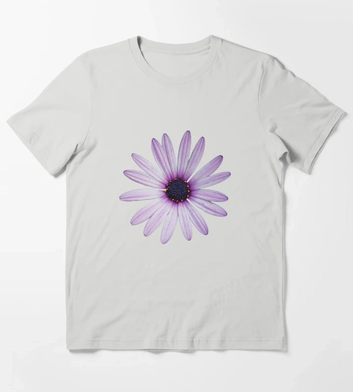 Purple African Daisy Floral Design T-Shirt Light Grey