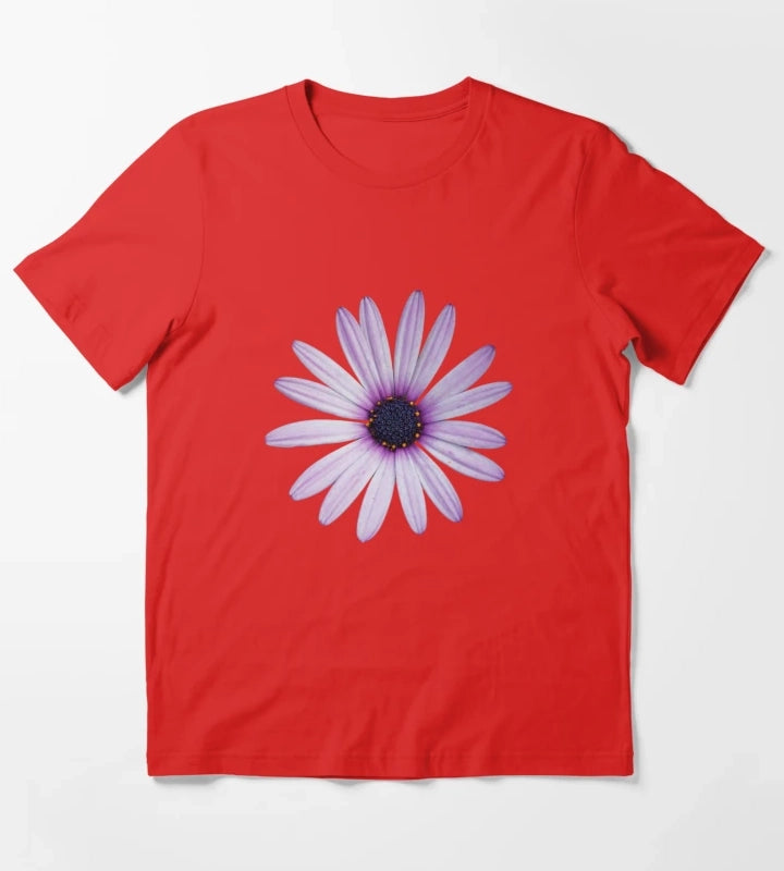 Purple African Daisy Floral Design T-Shirt Red