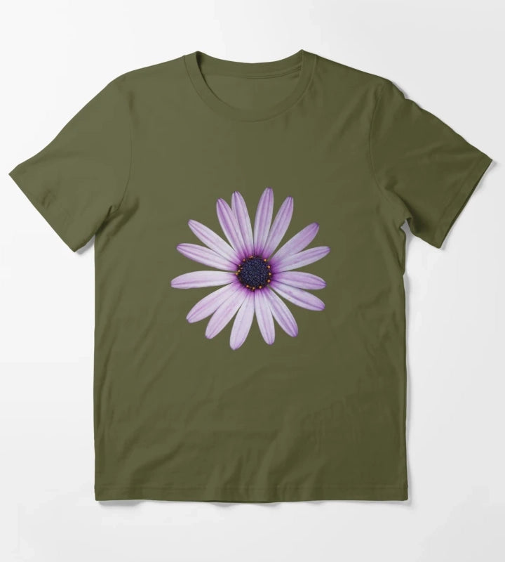 Purple African Daisy Floral Design T-Shirt Olive Green