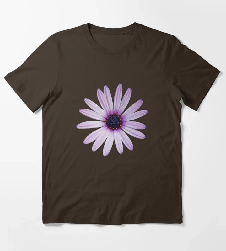 Purple African Daisy Floral Design T-Shirt Brown