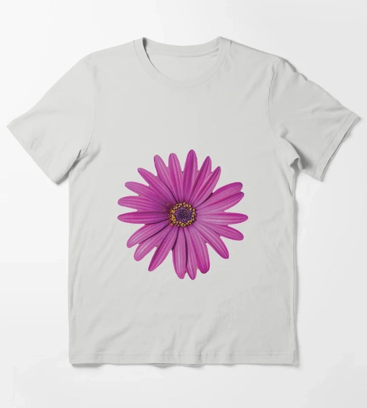 Purple African Daisy Petal Flower T-Shirt Light Grey