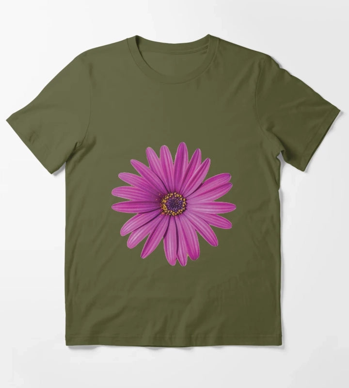 Purple African Daisy Petal Flower T-Shirt Olive Green