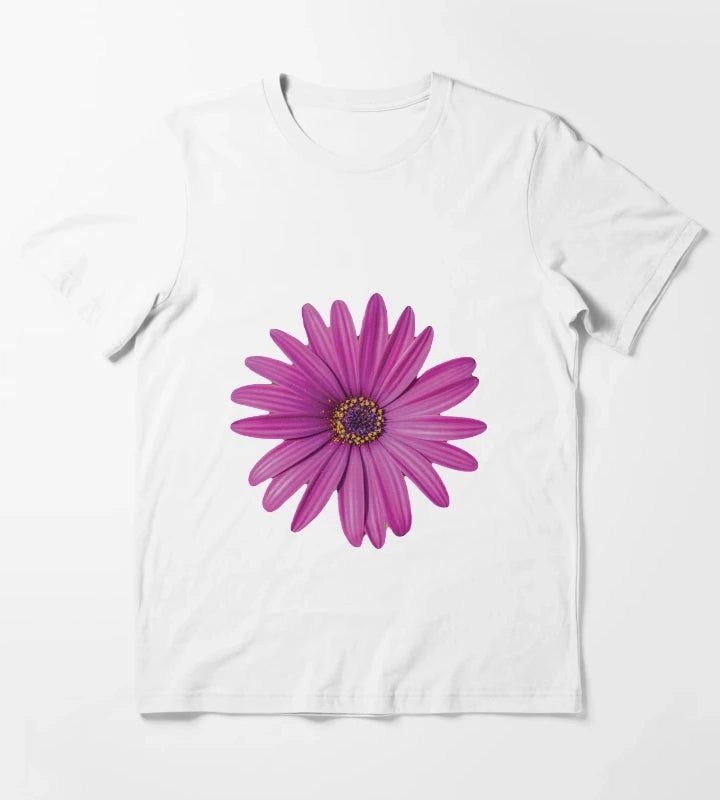 Purple African Daisy Petal Flower T-Shirt White
