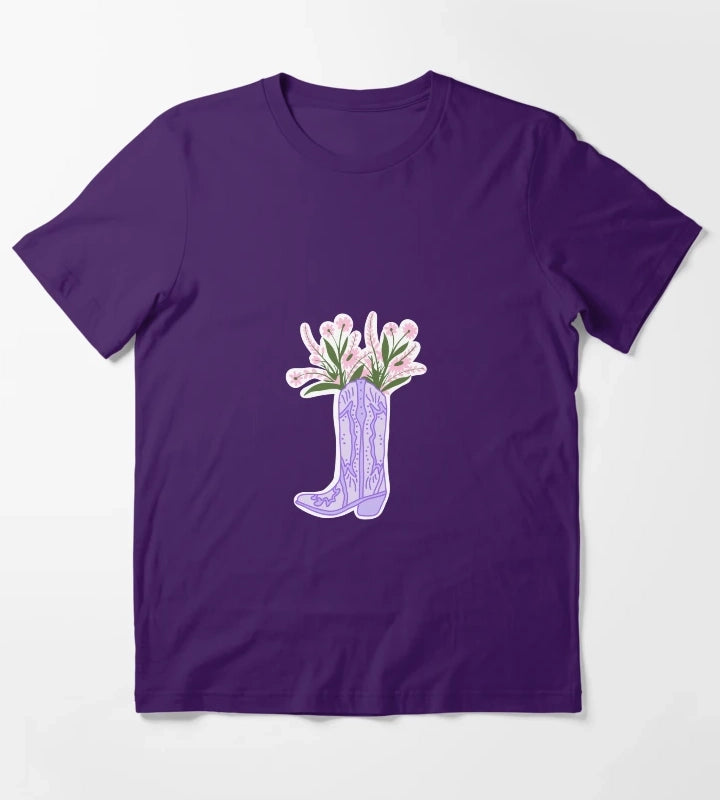 Purple Cowboy Boot with Flowers T-Shirt Purple