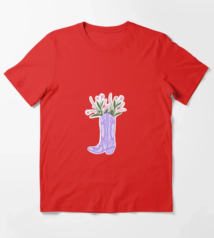 Purple Cowboy Boot with Flowers T-Shirt Red
