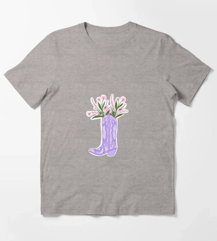 Purple Cowboy Boot with Flowers T-Shirt Heather Grey