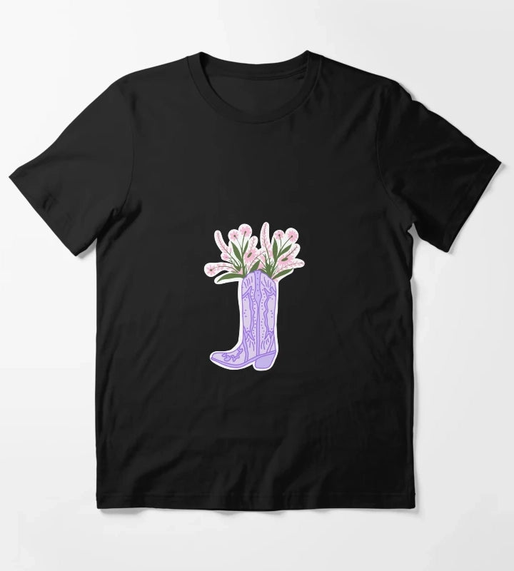 Purple Cowboy Boot with Flowers T-Shirt
