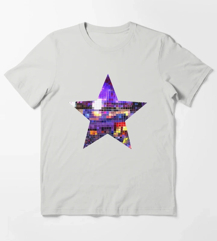 Purple Disco Ball Star T-Shirt Light Grey