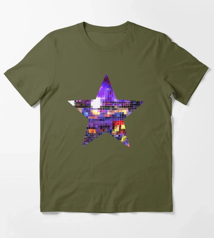 Purple Disco Ball Star T-Shirt Olive Green
