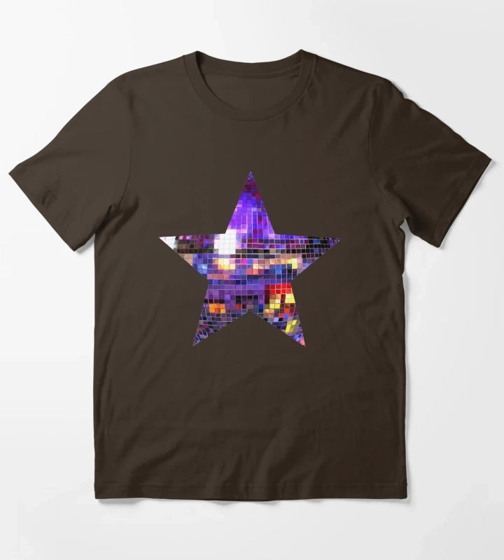 Purple Disco Ball Star T-Shirt Brown