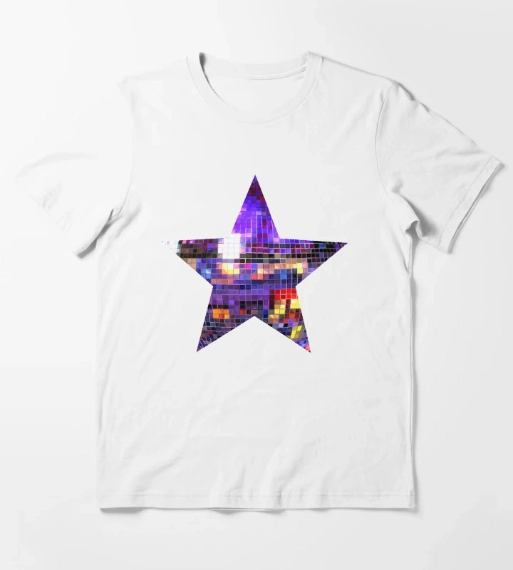 Purple Disco Ball Star T-Shirt White
