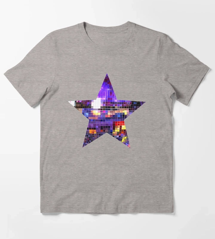 Purple Disco Ball Star T-Shirt Heather Grey