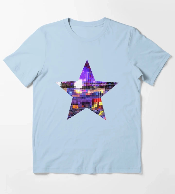 Purple Disco Ball Star T-Shirt Sky Blue