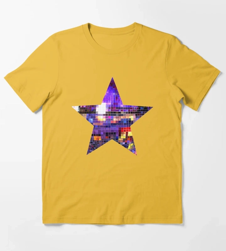Purple Disco Ball Star T-Shirt Yellow