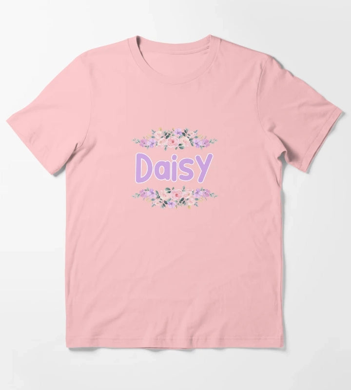 Purple Flower Daisy Name Label Black T-Shirt Dark Grey