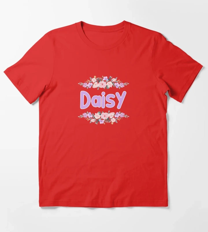 Purple Flower Daisy Name Label T-Shirt Red