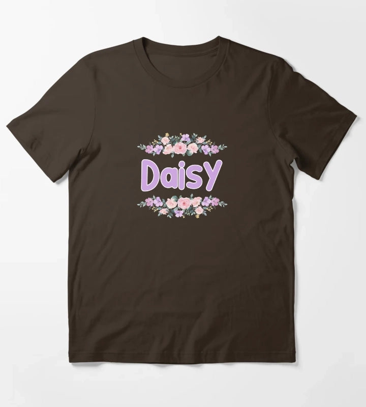 Purple Flower Daisy Name Label T-Shirt Brown