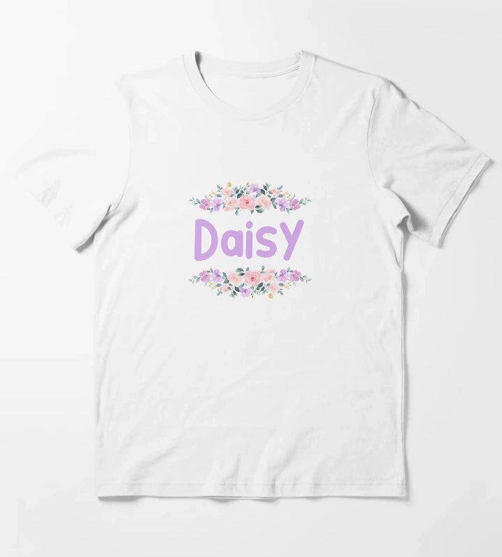 Purple Flower Daisy Name Label T-Shirt White