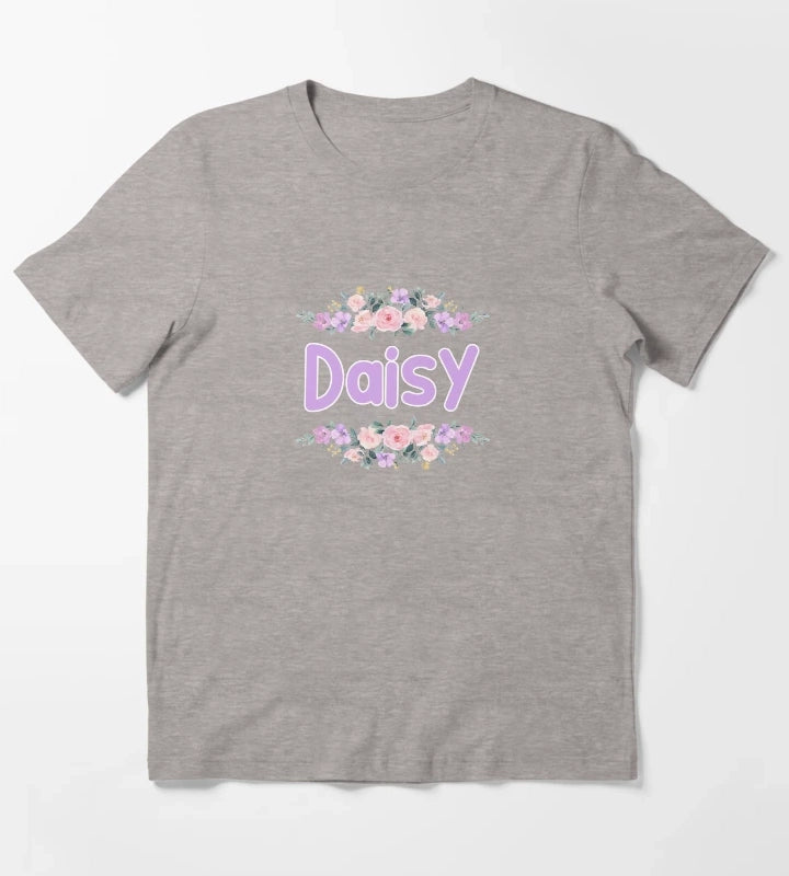 Purple Flower Daisy Name Label T-Shirt Heather Grey