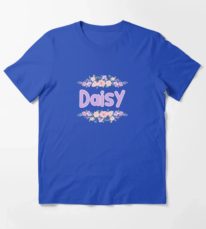 Purple Flower Daisy Name Label T-Shirt Blue