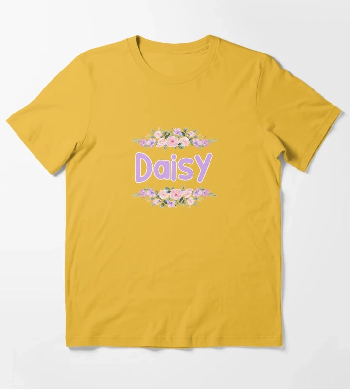Purple Flower Daisy Name Label T-Shirt Yellow